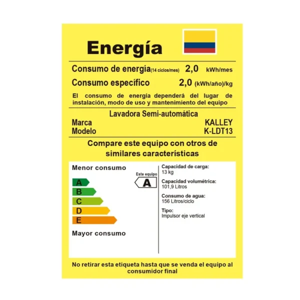 Lavadora KALLEY Semi automática Carga Superior 13 Kilos K-LDT13K - Imagen 4