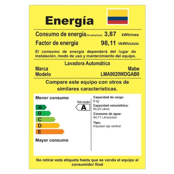 Lavadora MABE Carga Superior 9 Kilos LMA9020WDGAB0 - Imagen 3