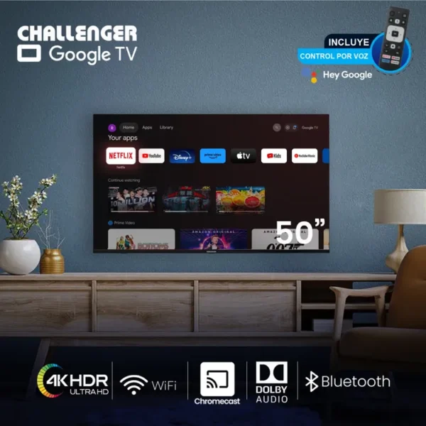 TV CHALLENGER 50" Pulgadas 126 cm LED50KG85 4KUHD LED Smart TV Google - Imagen 2